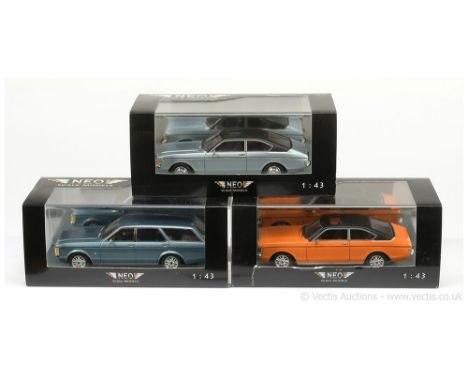 Neo Scale Models (1/43 Scale) Ford Granada group to include 43131 Coupe - silver-blue, black; another but orange, black and T