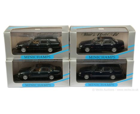 Minichamps (1/43 Scale) Ford Scorpio a group (1) Saloon - metallic green; (2) same as (1) but dark blue; (3) Estate - metalli