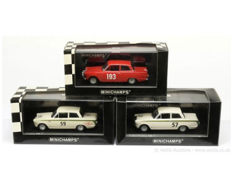 Minichamps (1/43 Scale) Ford Cortina (Mark 1) Group to include (1) red, race number 193 (Ltd 1440); (2) white, green side fla