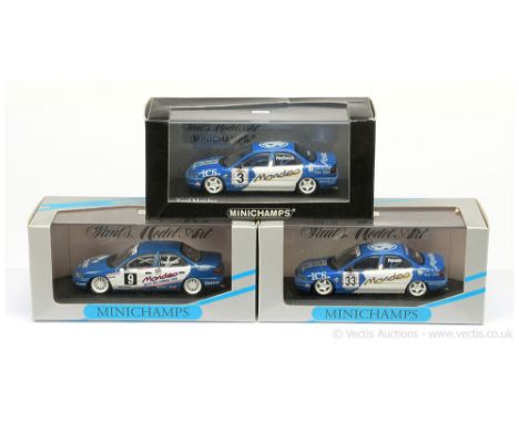Minichamps (1/43 Scale) - a group of Ford Mondeo Racing Cars (1) "ADAC" - blue, white race number 9; (2) - "BTCC" white, blue