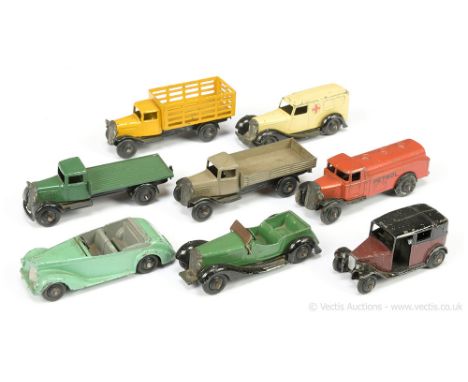 Dinky group to include 25 Series "Petrol" Tanker; Market Gardeners Wagon; 30 Series "Ambulance"; 36 Series Austin "Taxi", plu