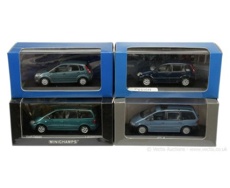 Minichamps (1/43 Scale) a group of Ford Models (1) Galaxy - metallic green (Ltd 1536); (2) same as (1) but light blue; (3) Fi