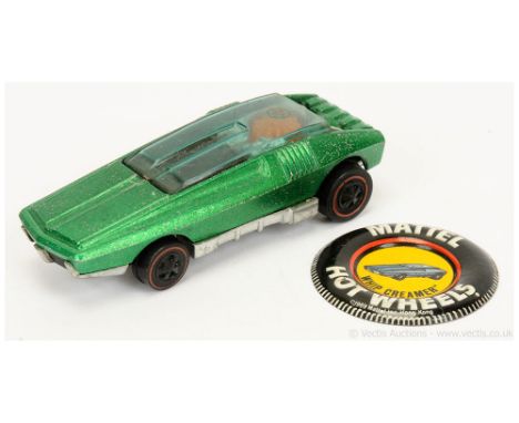 Hot Wheels (Mattel) Redline - 6457 Whip Creamer - metallic green - Good (does have some pitting), come with tinplate badge/bu