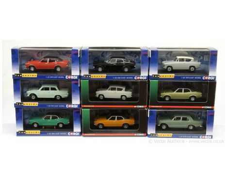 Vanguards (Corgi) (1/43 Scale) a group of Ford vehicles to include VA10317 Cortina (Mark 3) 2000E; VA07309 Cortina (Mark 1); 