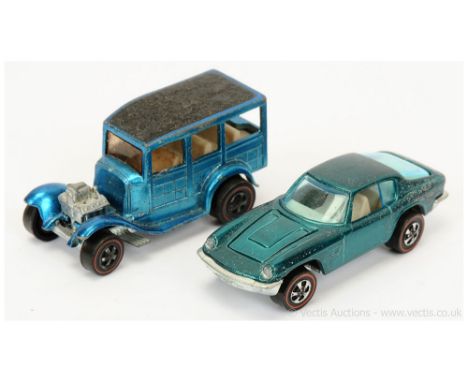Hot Wheels (Mattel) Redline a pair (1) 6277 Maserati Mistral - metallic dark aqua and (2) 6251 Classic 31 Ford Woody - metall