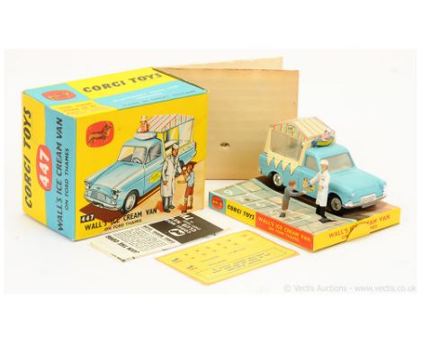 Corgi 447 Ford Thames Ice Cream Van "Wall's Ice Cream" - blue, cream, silver trim, spun hubs - overall condition is generally