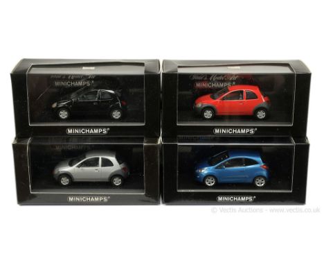 Minichamps (1/43 Scale) - a group of Ford Ka Models (1) - (1997) - red; (2) same as (1) but black; (3) same as (1) but silver