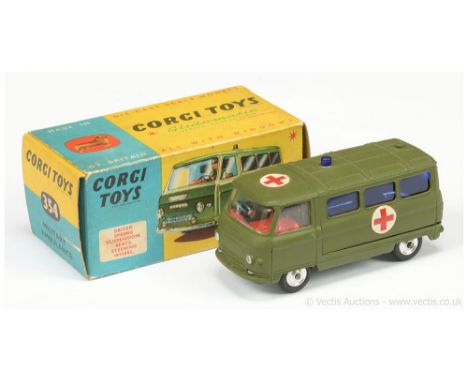Corgi 354 Commer "Military Ambulance" - finished in green, blue tinted windows and roof light, red interior, spun hubs, with 