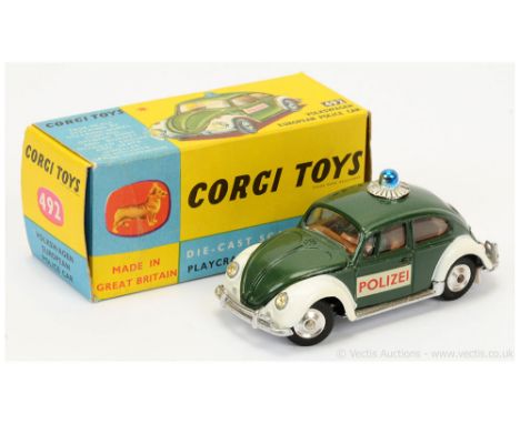 Corgi 492 Volkswagen (Beetle) European "Police" Car - finished in two-tone green, white with "Polizei" side decals, brown int