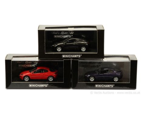 Minichamps (1/43 Scale) a group of Ford Puma Models (1) graphite grey; (2) - red (Ltd 1008) and (3) purple (Ltd 1008) - condi