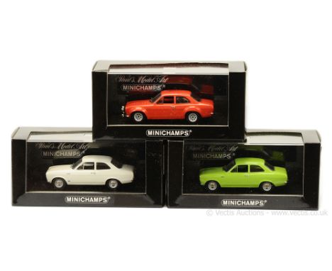 Minichamps (1/43 Scale) Ford Escort (Mark 1) group to include (1) TC white, black interior (Ltd 3024); (2) RS1600 green, blac