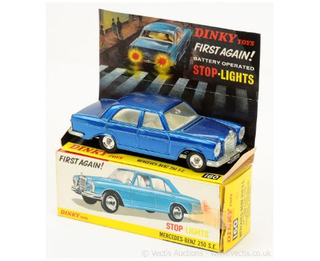 Dinky 160 Mercedes 250SE - blue body, white interior, spun hubs, this battery operated issue is generally Near Mint, a beauti