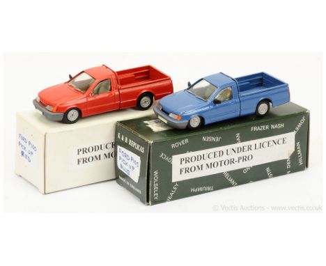 K &amp; R Replicas (Motor-Pro) - White Metal - a pair of Ford Sierra P100 Pick-Up Trucks (1) blue and (2) same as (1) but red