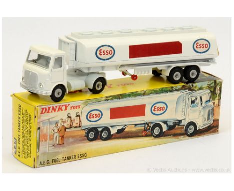 Dinky 945 AEC "Esso" Fuel Tanker - white cab and tanker, pale grey chassis, gantry and filler caps, mid-grey interior and pla