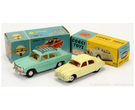 Corgi 208s Jaguar 2.4 litre Saloon - pale lemon, red interior, silver trim, spun hubs - Good (does have some small marks on m