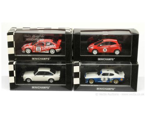 Minichamps (1/43 Scale) - a group of Ford Rally and Racing Cars (1) Ford Capri RS3100 two-tone white, blue, race number 31 (L