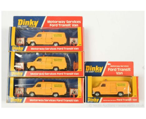 Dinky 416 / 417 a group of Ford Transit "Motorway Services" Vans - all are finished in yellow, red interior and roof light - 