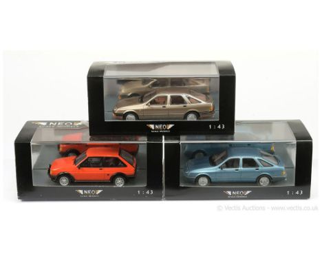 Neo Scale Models (1/43 Scale) a group of Ford models to include 44005 Fiesta (Mark 2) XR2 - red; 44296 Sierra Ghia - champagn