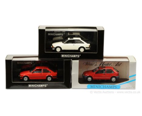Minichamps (1/43 Scale) Ford Escort (Mark 3) a group (1) red, grey interior (Ltd 3016); (2) XR3i white, black (Ltd 2016) and 