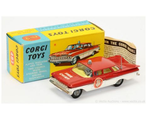 Corgi 482 Chevrolet Impala "Fire Chief" Car - two-tone red, white, chrome trim including side flashes, lemon interior with 2 