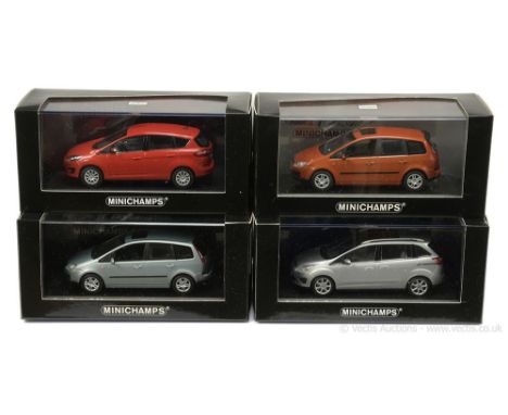 Minichamps (1/43 Scale) a group of Ford Focus Models (1) - (2003) - silver (Ltd 1008); (2) same as (1) but metallic orange (L