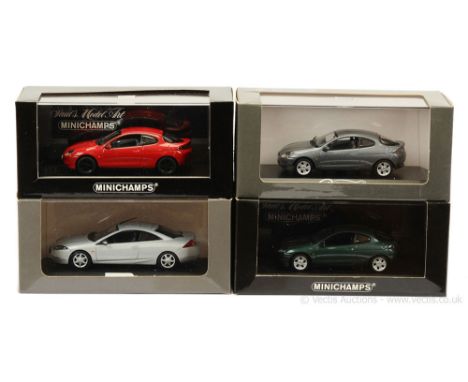 Minichamps (1/43 Scale) a group of Ford Models (1) Cougar - silver (does have small label attached to plinth); (2) Puma - gra