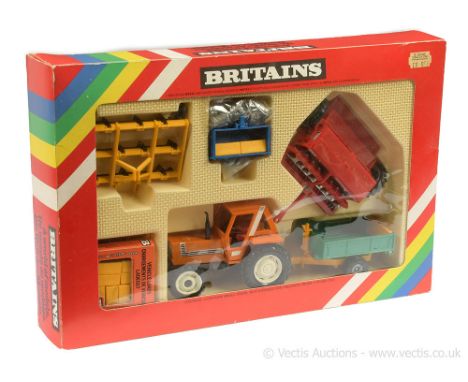 Britains 9591 Gift Set to include Fiat Tractor; plus various implements - conditions appear to be generally Near Mint to Mint