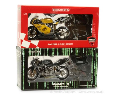 Minichamps (1/12 Scale) - a pair (1) 122040207 Ducati 998RS "PF Chili" - "Team PSG-1 Corse" and (2) 122120002 Ducati 996 "Mat