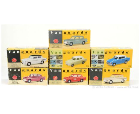 Vanguards (1/43 Scale) a group of Ford Anglia models to include VA1002 - white/maroon; VA00116 - blue/white; VA1012 "Post Off