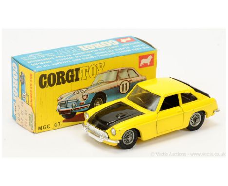 Corgi 345 MGC GT "Competition Model" - yellow body, black interior, bonnet and rear hatch, chrome front and rear bumpers, wir