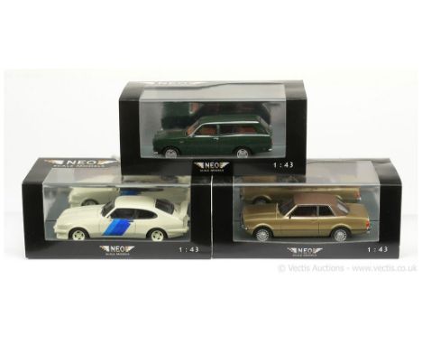 Neo Scale Models (1/43 Scale) a group of Ford models to include Capri "Werksturbo" - white with blue stripes; Taunus Ghia - m