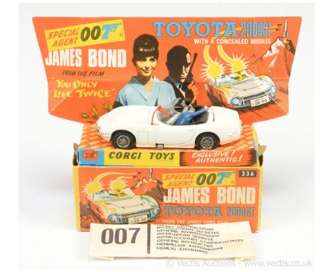 Corgi 336 "James Bond" Toyota 2000 GT taken from the film "You Only Live Twice" - white, black interior with "Aki and James B