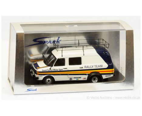 Spark (Minimax) 1/43 Scale S02684 Ford Transit 1981 "David Sutton Motorsport Rally Team" - white and blue with yellow and red