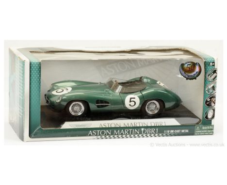 (1/18 Scale) - Aston Martin DBR1 finished in green, black interior and tonneau, chrome wire wheels, white and black race numb