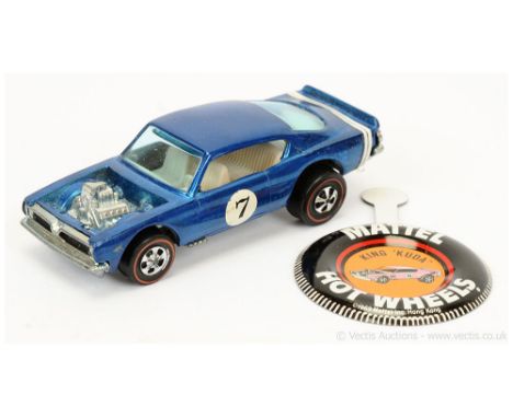 Hot Wheels (Mattel) Redline - 6411 King Kuda - metallic blue, white rear stripe - Excellent Plus a beautiful example with tin