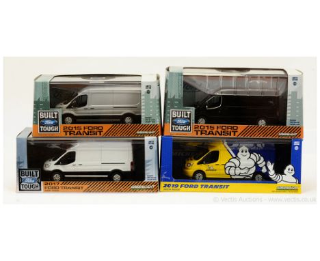 Greenlight (1/43 Scale) a group of Ford Transit models to include 86175 2019 - "Michelin" - yellow, blue, white; 86060 2015 -