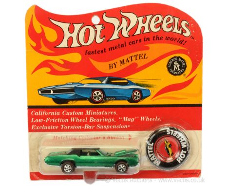 Hot Wheels (Mattel) Redline - 6218 Custom El Dorado - metallic dark green, black hood with tinplate button/badge - overall co