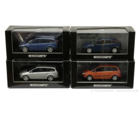 Minichamps (1/43 Scale) a group of Ford Focus Models (1) - (2004) - blue - (Ltd 1104); (2) C-Max (2003) metallic orange (Ltd 