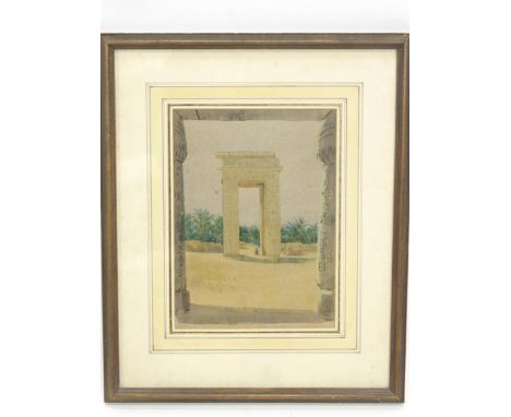 Walter Delaplaine Scull, (Exhib. 1886-1890), The Great Gate at Karnak, watercolour, Ex David Ker Fine Art label verso, 21.5cm