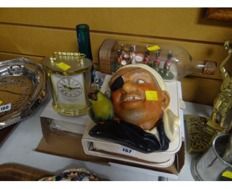 Bossons wall mask, reproduction carriage clock, Scottish model of Highland military band 'In a Bottle' etc