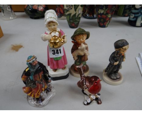 Royal Doulton miniature figure of 'Good King Wenceslas', a Royal Worcester figure of 'Polly Put the Kettle On', two Hummel fi