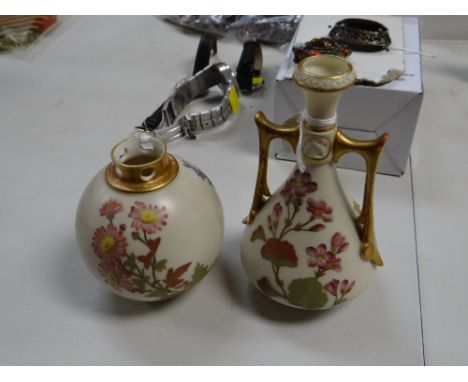 Two Royal Worcester floral decorated ivory ground vases