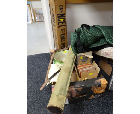Sundry old maps, pottery jardiniere, cased tripod etc