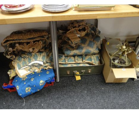 Suitcase of curtains, box of lighting etc