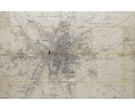 Framed Early 20th century Ordnance Survey map of York 60cm x 90cm