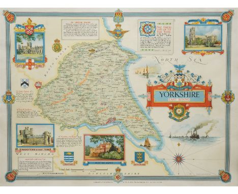 After Ernest Clegg (British 1876-1954): 'Yorkshire East Riding', colour pictorial map pub. 1946 (first dated edition) pub. Jo