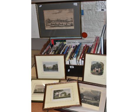 ONE BOX OF BOOKS, A FRAMED INDENTURE AND FRAMED PRINTS, comprising a mortgage document dated 1878 securing a £500 loan for th