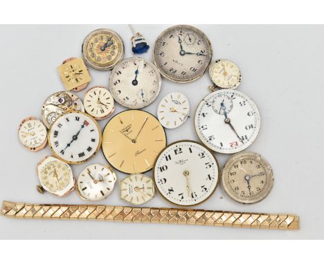 A SMALL ASSORTMENT OF WATCH MOVEMENTS, to include a ladies 'Omega' watch movement, movement signed 'Omega' numbered 483, othe