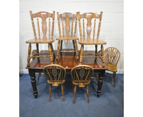 A 20TH CENTURY MAHOGANY RECTANGULAR TABLE, raised on turned and tapered legs, length 150cm x depth 91cm x height 79cm, a set 