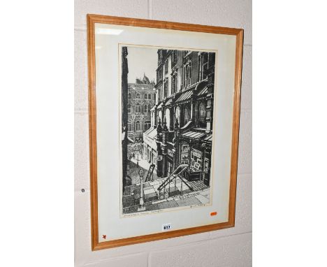 JAMES PRIDDY (1916-1980) 'CHRIST CHURCH PASSAGE, BIRMINGHAM', a drypoint etching depicting a passageway, leading to New Stree